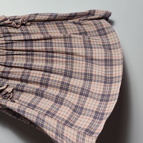 BEACHLUNCHLOUNGE Checkered Plaid Ruffle Sleeve Smocked Tank Blouse Size Small - Picture 6 of 16